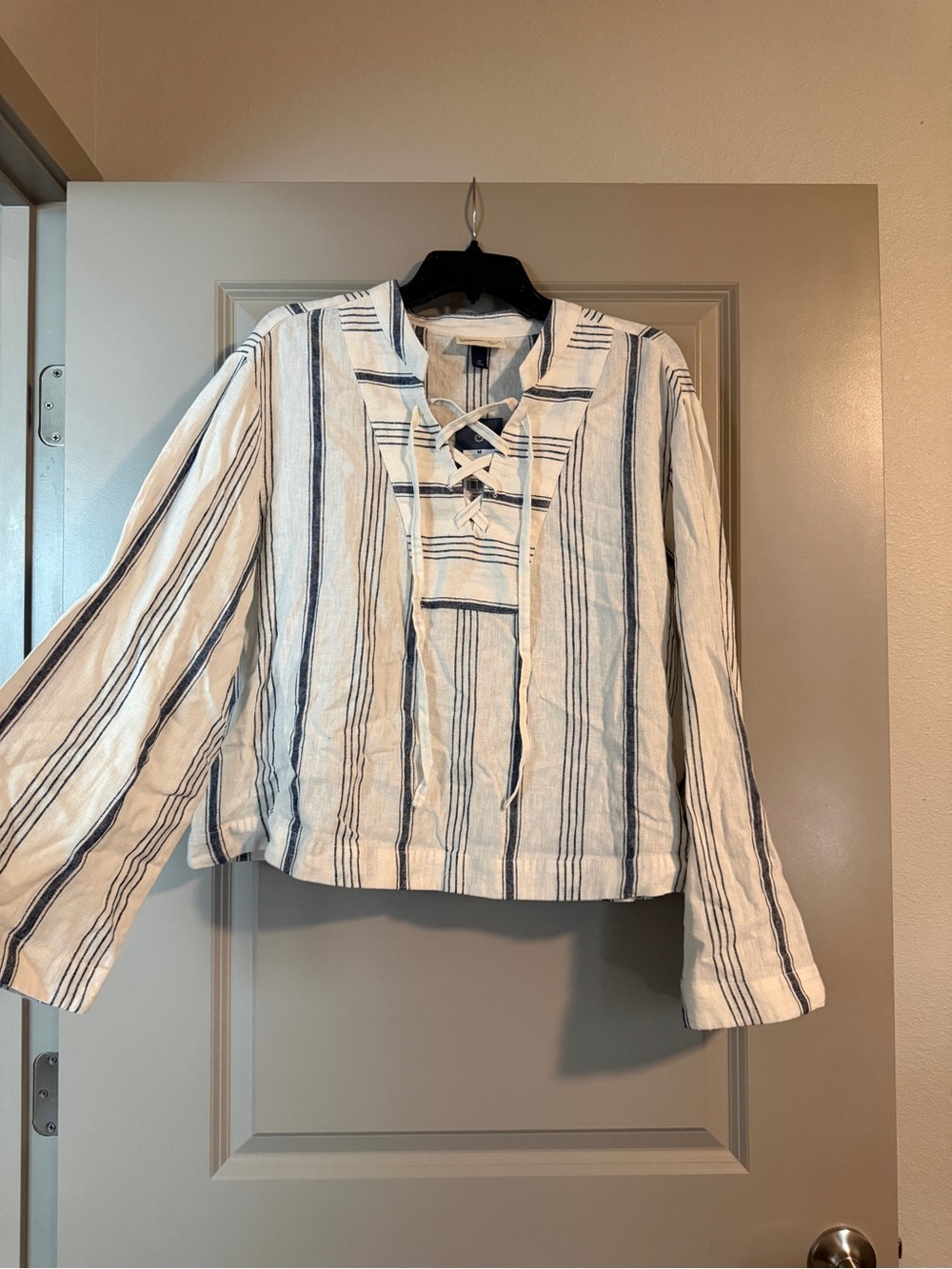Universal Thread White and Navy Striped Lace-Up Tunic Top